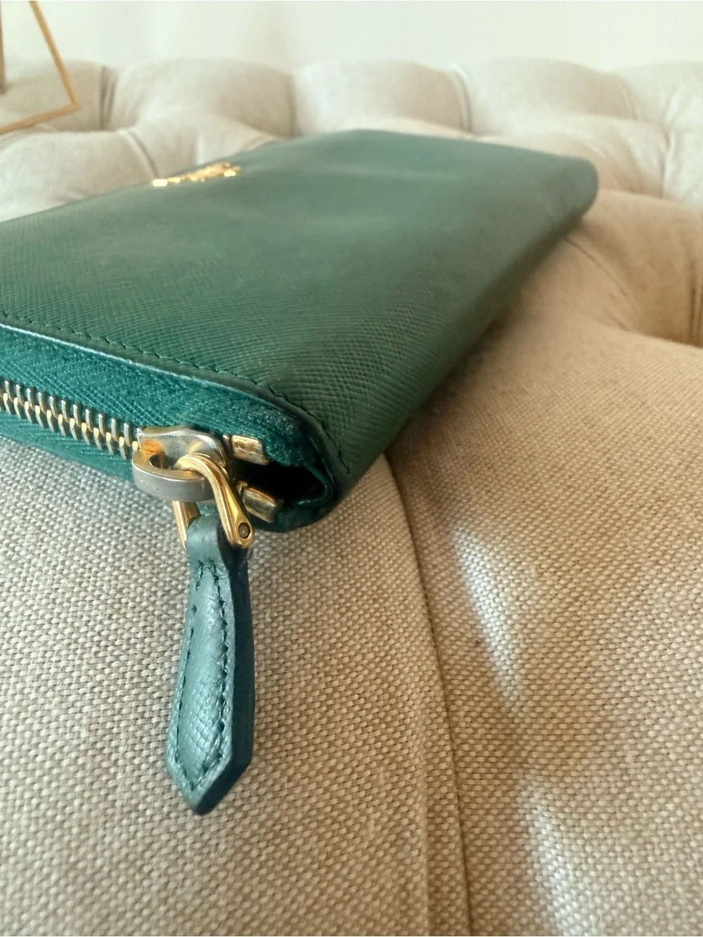 PRADA Emerald Green Saffiano Leather Zip Around Wallet Long Continental